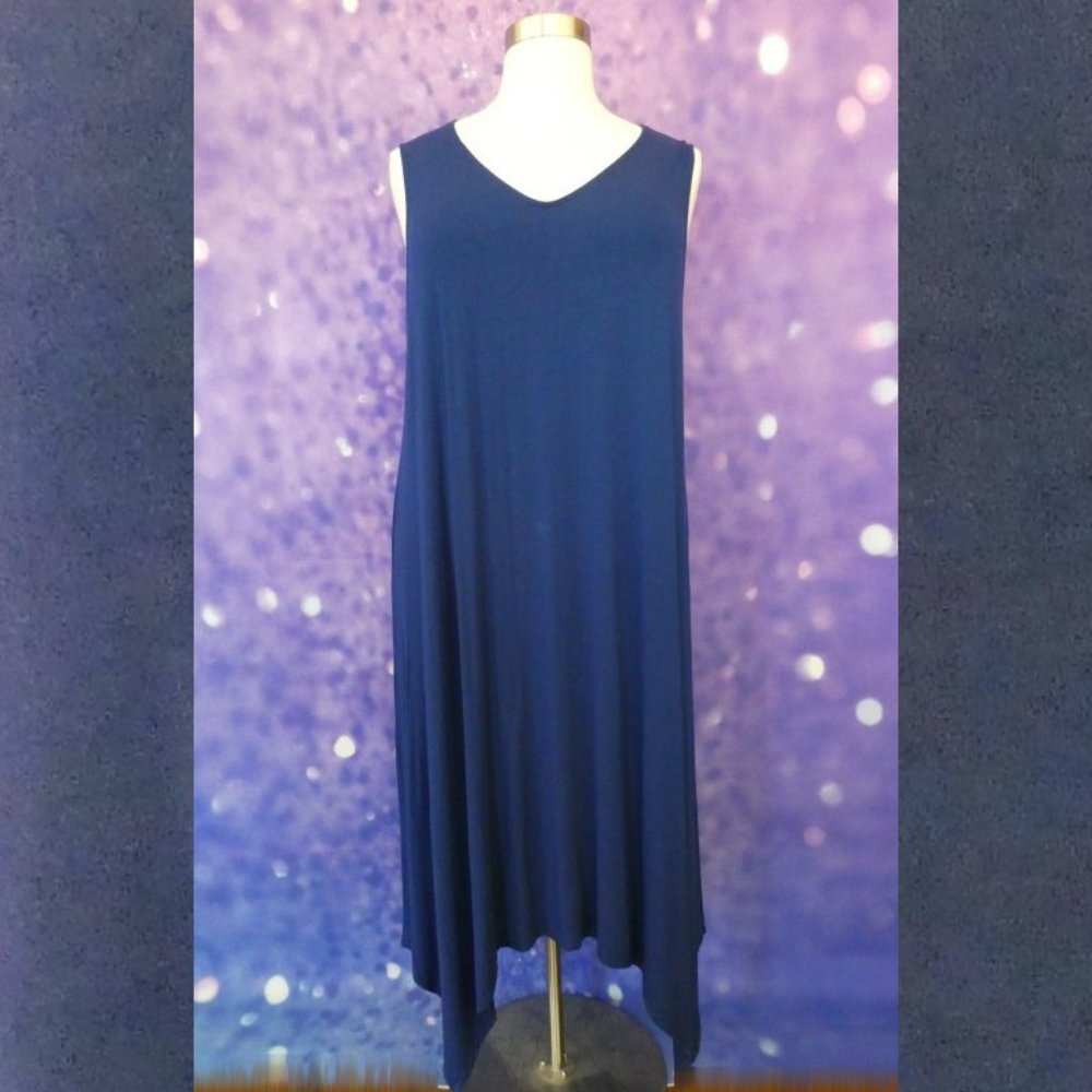 Roman's Navy Blue V Neck Sharkbite Dress 26/28 2X